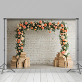 Lofaris Floral Arch White Bricks Wall Books Wedding Backdrop